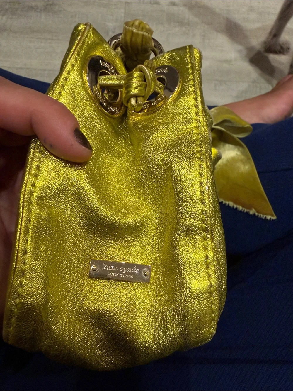 Kate spade metallic + velvet Drawstring Bag in Chartreuse